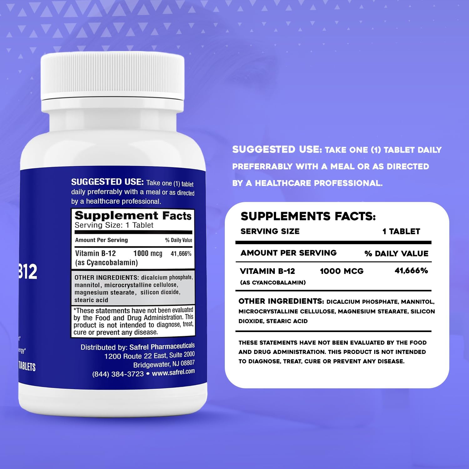 Safrel Vitamin B12 1000 mcg Tablets – 200 Tablets – Vegan, Gluten-Free, Dye-Free - görsel 7