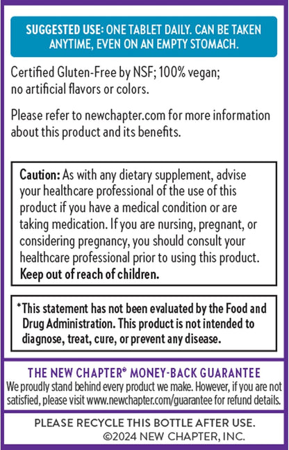 New Chapter Fermented Vitamin B12 1,000 mcg - USDA Organic, Vegan, Gluten-Free - 60 Tablets