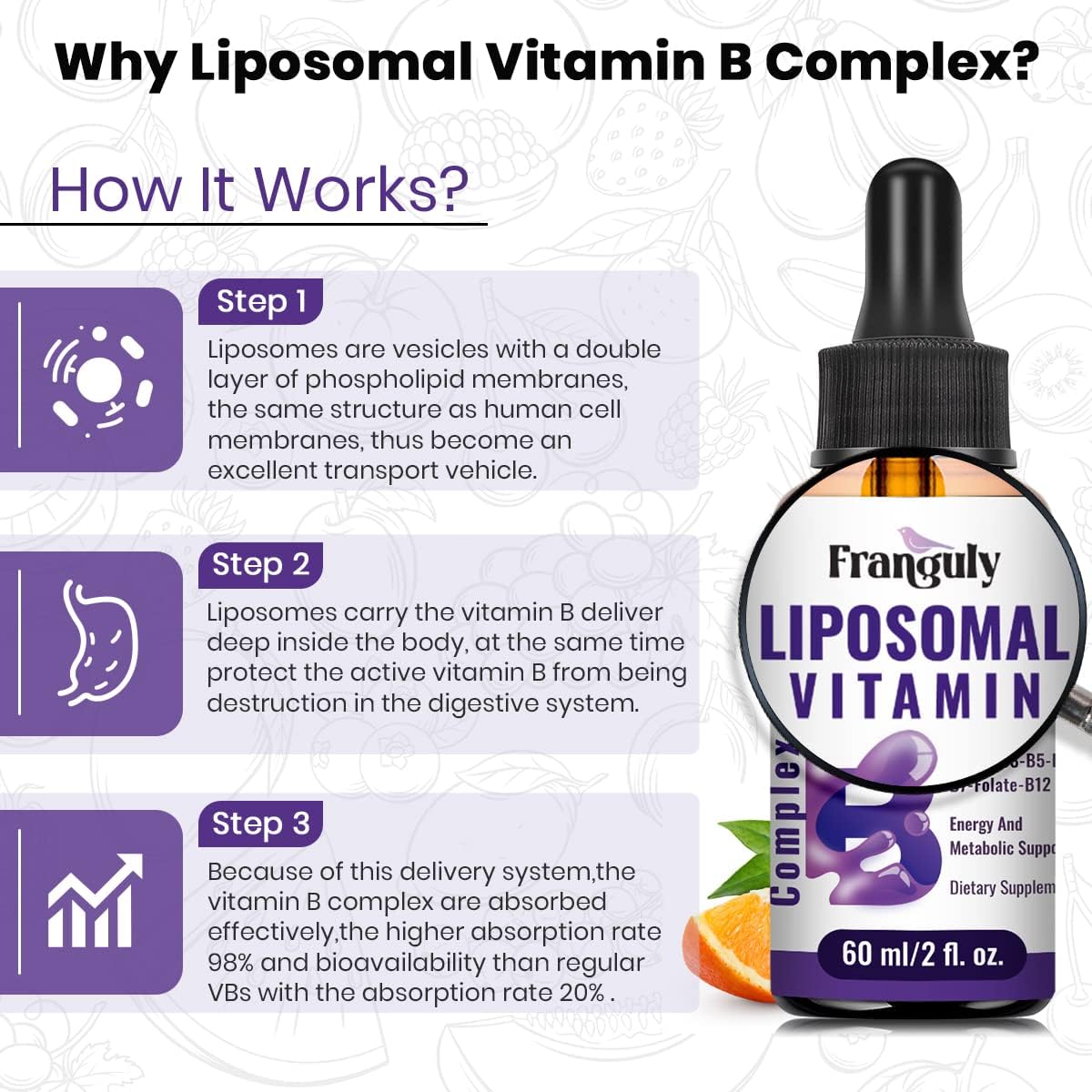 Franguly Liposomal B Complex - All B Vitamins, Methylated B12, Liquid Drops, 60 ml - görsel 9