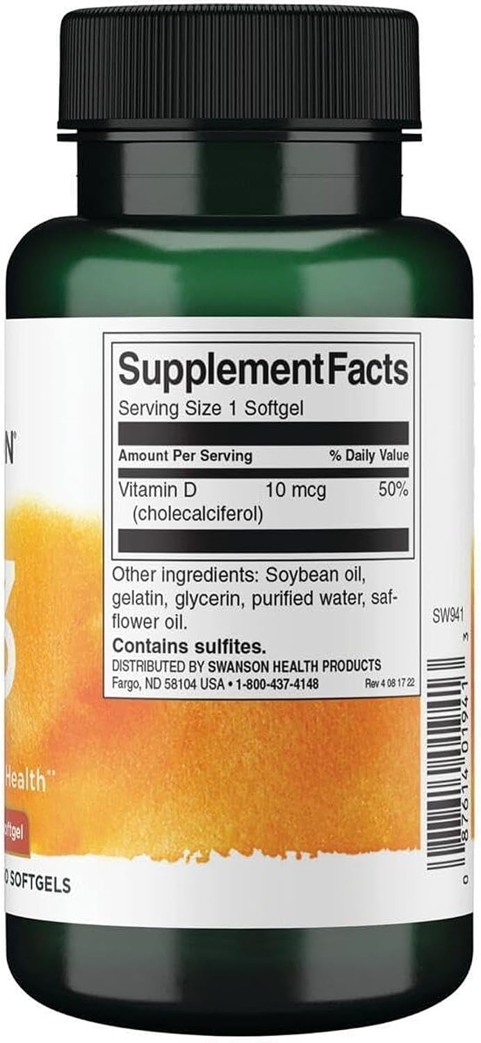Swanson Vitamin D3 400 IU (10 mcg) – 250 Softgel Capsules - görsel 2