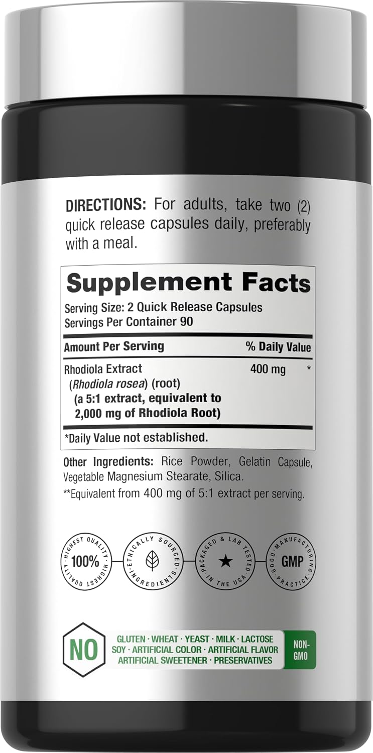 Horbäach Rhodiola Rosea Capsules | 180 Capsules | Non-GMO, Gluten-Free Supplement - görsel 2