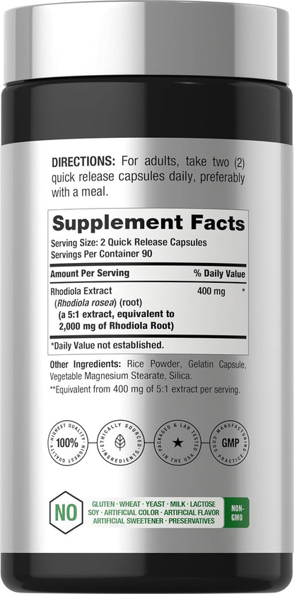 Horbäach Rhodiola Rosea Capsules | 180 Capsules | Non-GMO, Gluten-Free Supplement