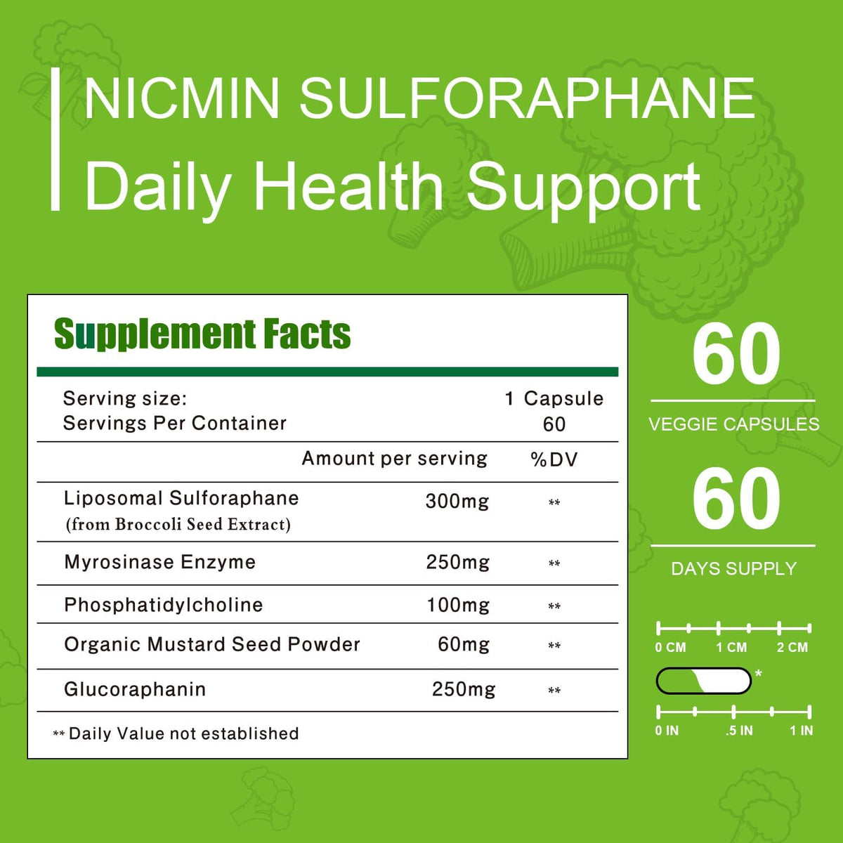 550mg Liposomal Sulforaphane from Broccoli Sprouts + Broccoli Seed with 250mg Glucoraphanin - 60 Capsules - görsel 2