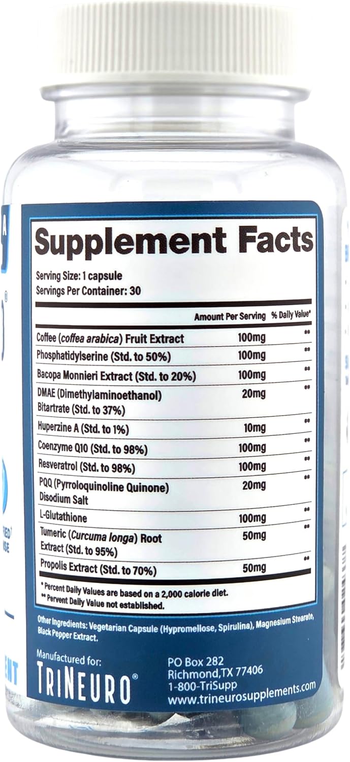 TriNeuro Daily Brain Supplement – NSF Certified, Formulated by a Neurosurgeon, with Phosphatidylserine, Resveratrol & Glutathione, 30 Capsules - görsel 3