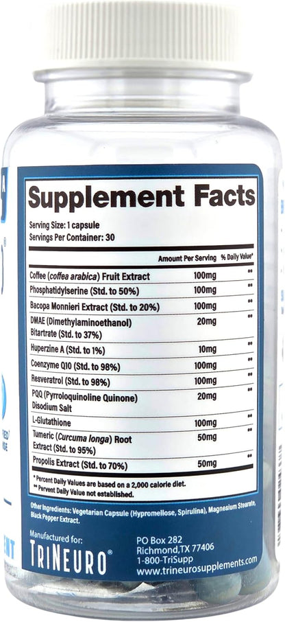 TriNeuro Daily Brain Supplement – NSF Certified, Formulated by a Neurosurgeon, with Phosphatidylserine, Resveratrol & Glutathione, 30 Capsules
