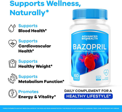 (3 Pack) Bazopril Capsules - Official Bazopril Advanced Formula for Blood Balance Support, Natural Food Supplement for Overall Health & Wellbeing, 180 Capsules (3-Month Supply)
