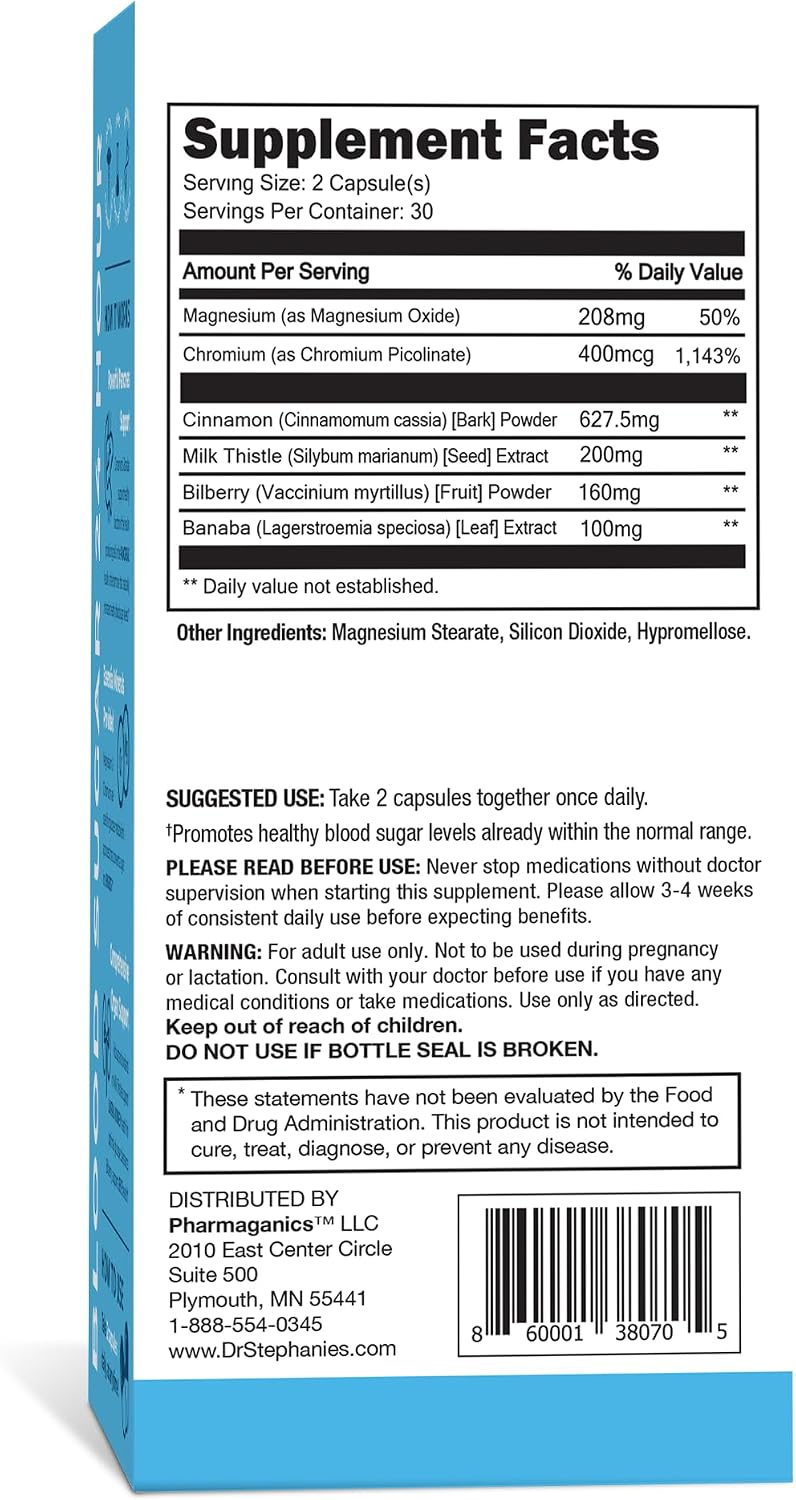 Pharmaganics Blood Sugar 24 Hour – 6-in-1 Once Daily Supplement with Cinnamon, Banaba, Chromium and Milk Thistle - görsel 3
