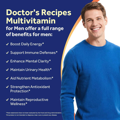 Doctor's Recipes Multivitamin for Men, Comprehensive Daily Multivitamin, Includes Lycopene, Saw Palmetto, Vitamins A, B6, B12, C, D, E, Zinc & More, for Heart, Energy, Prostate & Immune Health, 90 Tablets