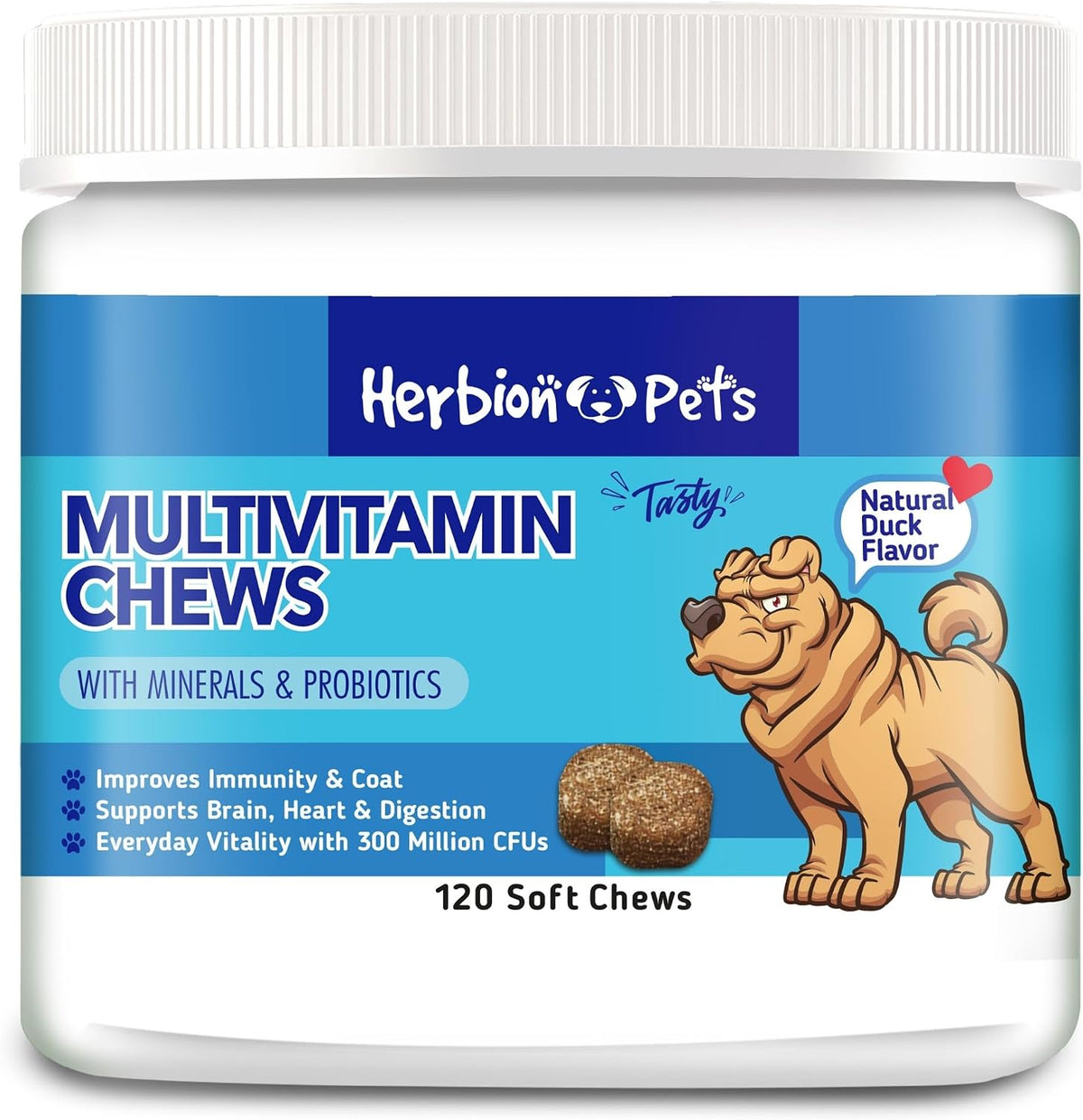 HERBION Pet Multivitamin Chews with Minerals & Probiotics - Natural Duck Flavour - görsel 1