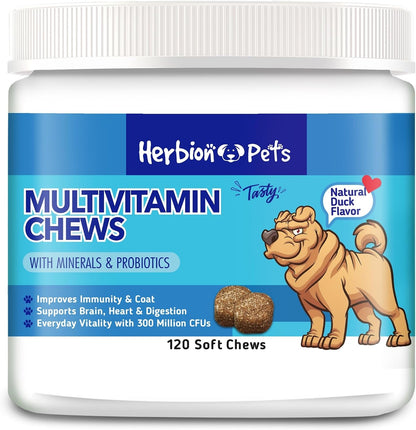 HERBION Pet Multivitamin Chews with Minerals & Probiotics - Natural Duck Flavour