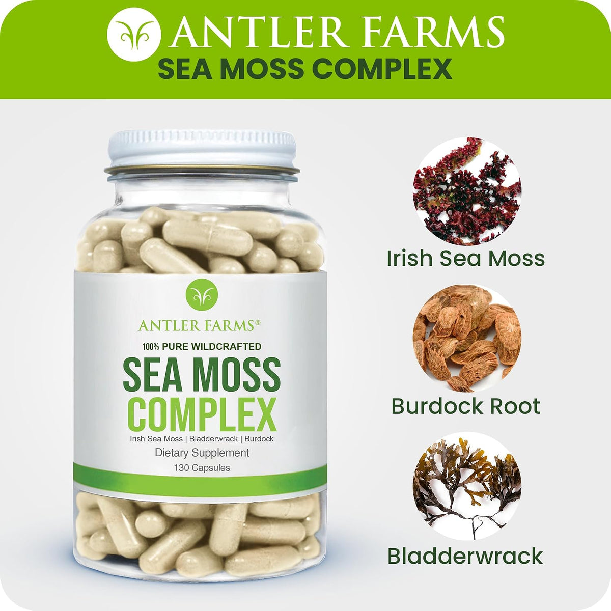 Antler Farms – 100% Pure Sea Moss Complex, 130 Capsules - görsel 5