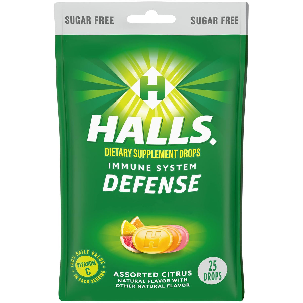 HALLS Defence Assorted Citrus Sugar-Free Vitamin C Drops, 25 Drops - görsel 1
