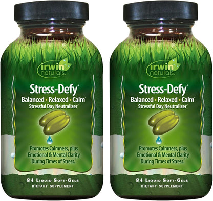 Irwin Naturals Stress-Defy Mood Support – 84 Liquid Soft-Gels – Calm, Balance & Emotional Wellbeing
