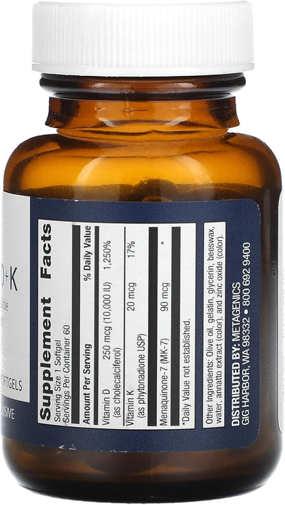 Metagenics D3 10,000 IU with K2 Soft Gels, 60 Capsules