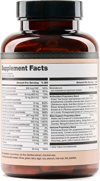 NatureWise Multivitamin for Men - Daily Male Support - Minerals & Herbs for Energy, Performance, Immunity - with Vitamin A, C, D, B-Complex - Soya & Gluten-free, Non-GMO - 90 Capsules (45-Day Supply)