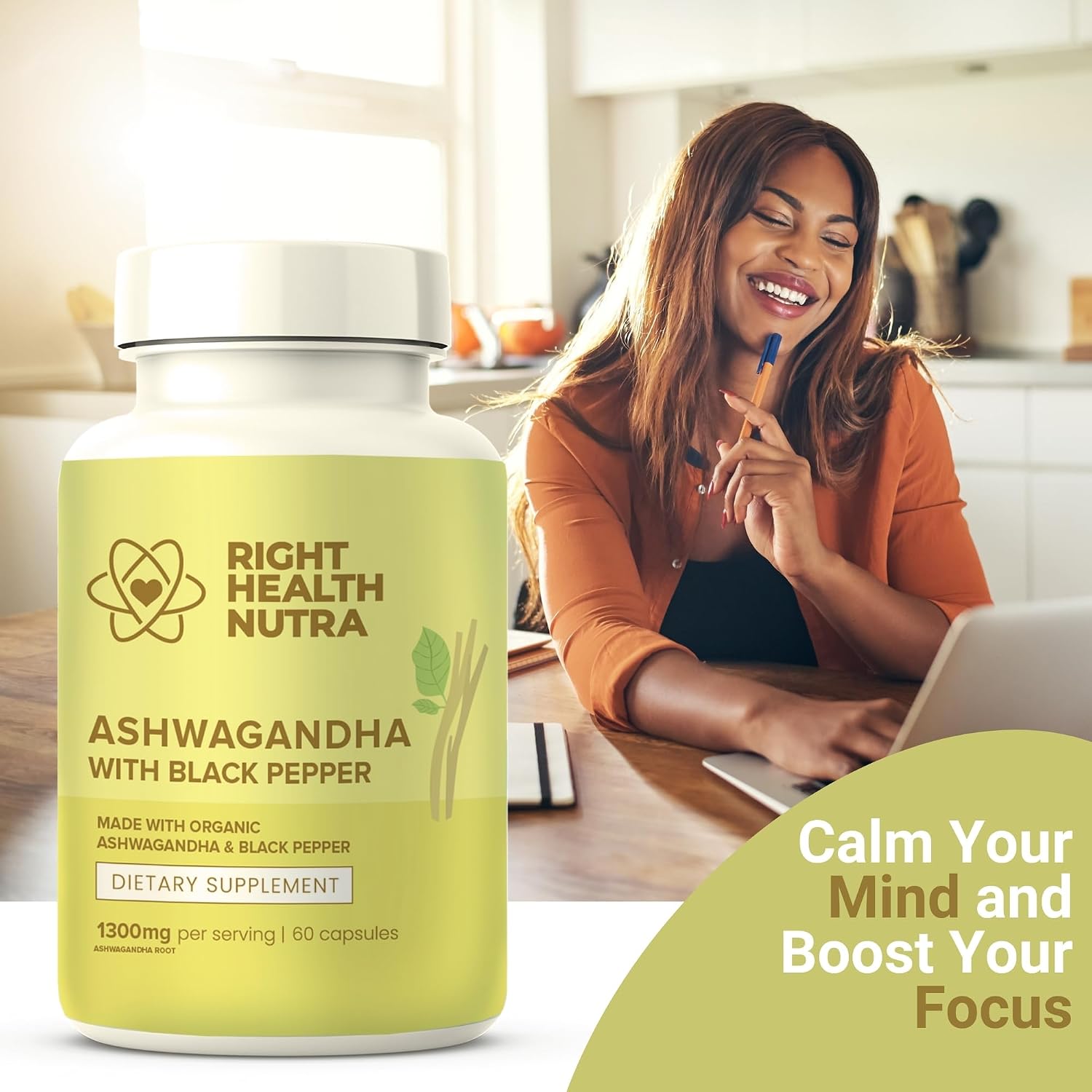 Ashwagandha Capsules - 60 Capsules - 1300mg per Serving with Black Pepper - görsel 5