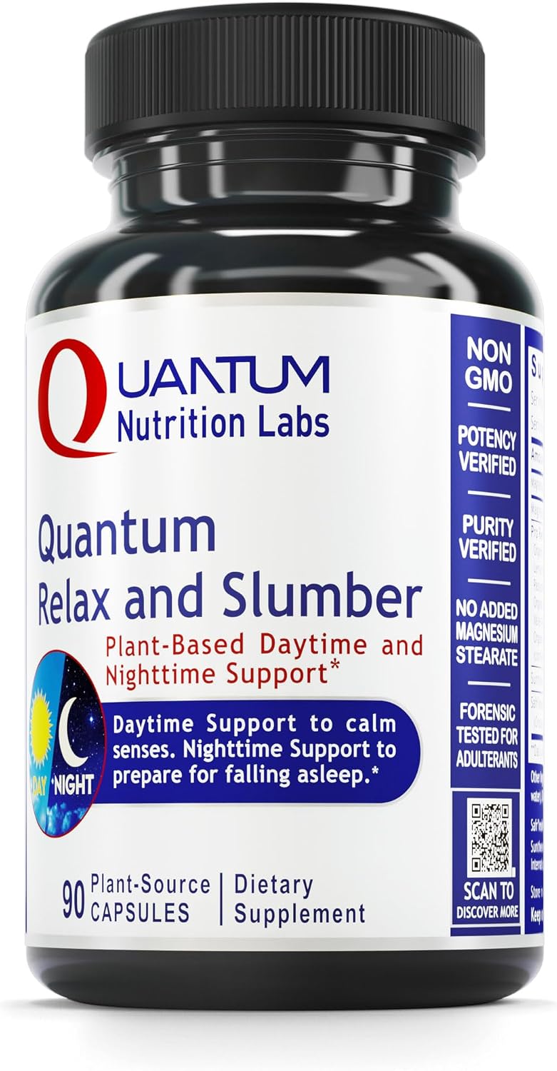 Quantum Nutrition Labs Quantum Relax and Slumber - Sleep Supplement with Magnesium Malate & L-Theanine, Natural Calm Complex with Lemon Balm & Valerian Root - 90 Capsules - görsel 1