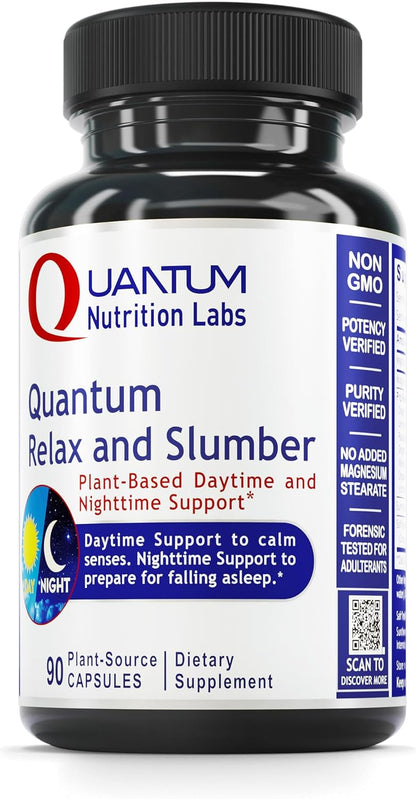 Quantum Nutrition Labs Quantum Relax and Slumber - Sleep Supplement with Magnesium Malate & L-Theanine, Natural Calm Complex with Lemon Balm & Valerian Root - 90 Capsules