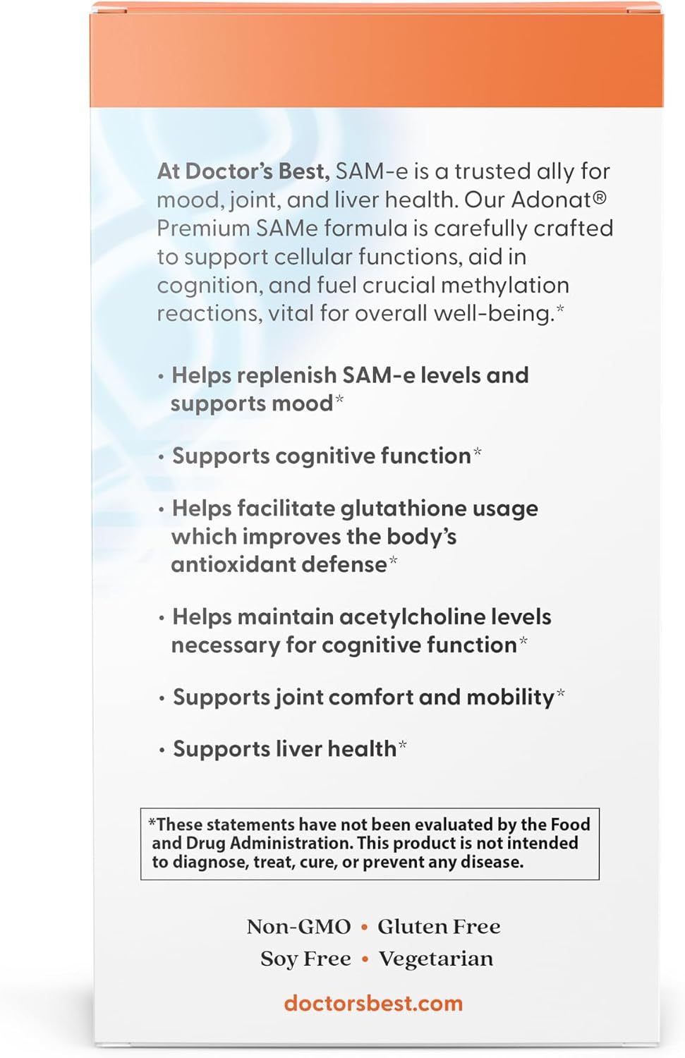 Doctor's Best SAM-e 400 mg, Vegan, Gluten-free, Soy Free, Mood and Joint Support, 60 Enteric Coated Tablets - görsel 4