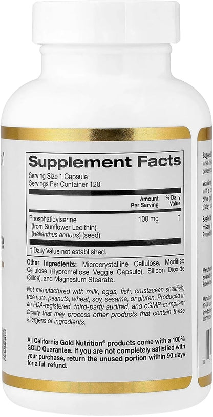 California Gold Nutrition Sunflower Phosphatidylserine, 100 mg, 120 Vegetable Capsules