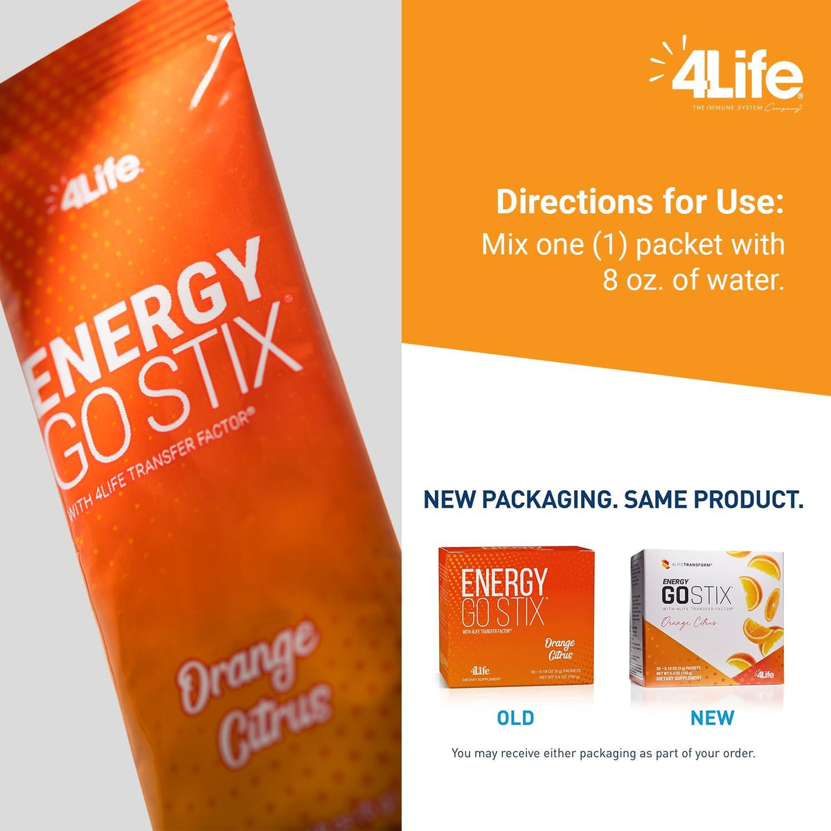 4Life Energy Go Stix Orange Citrus Drink Mix with Amino Acids, 30 Sachets – Image 5