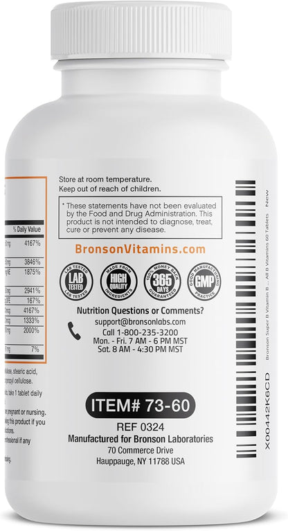 Bronson Super B Vitamin B Complex Sustained Slow Release | 60 Tablets