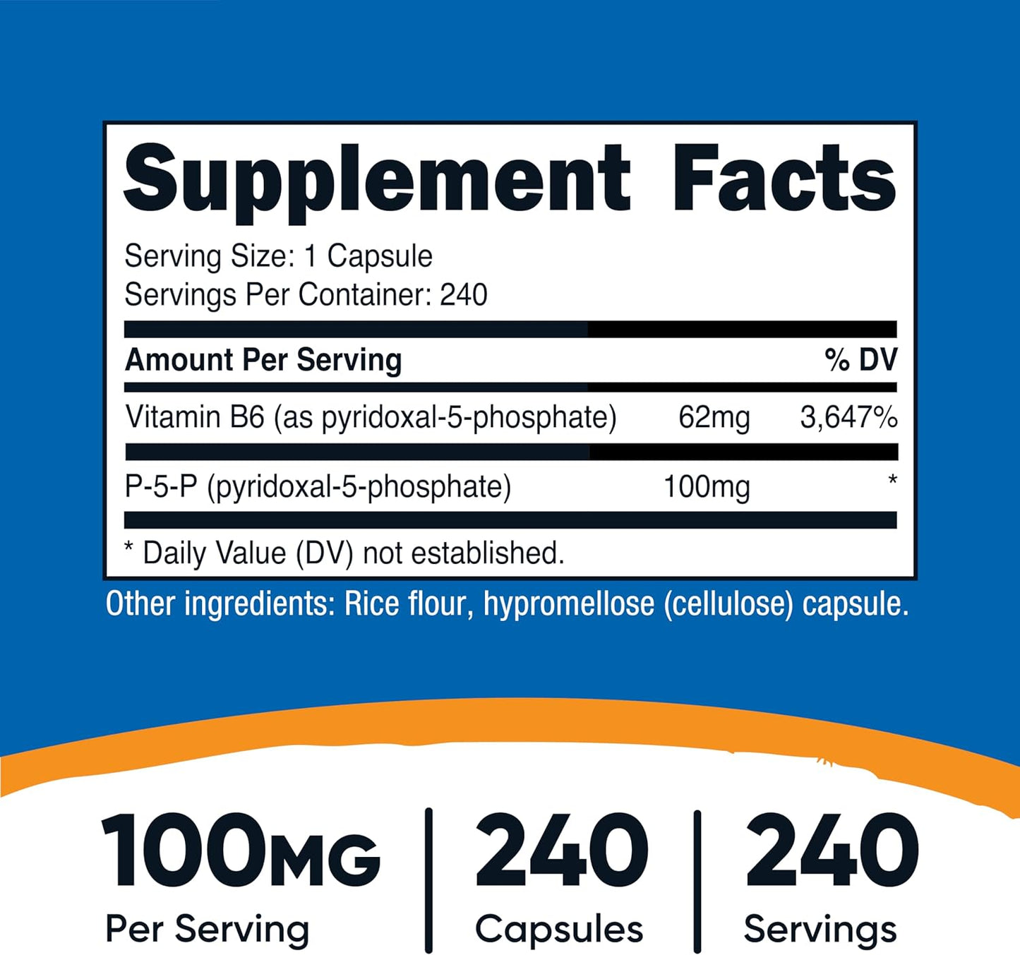 Nutricost P5P Vitamin B6 Supplement 100mg, 240 Capsules (Pyridoxal-5-Phosphate) - Vegetarian-Friendly, Non-GMO, Gluten-free - görsel 2