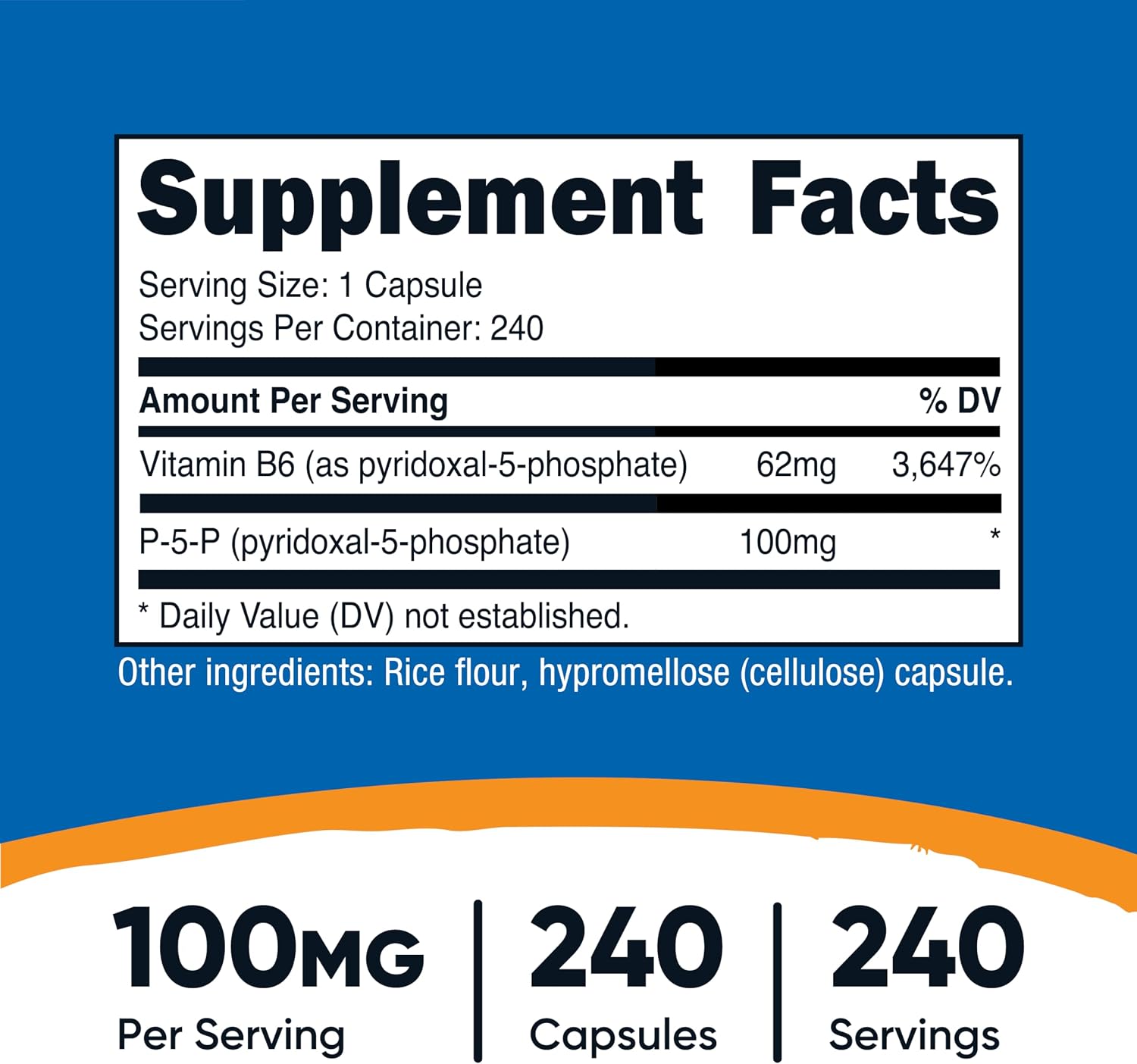 Nutricost P5P Vitamin B6 Supplement 100mg, 240 Capsules (Pyridoxal-5-Phosphate) - Vegetarian-Friendly, Non-GMO, Gluten-free - görsel 2