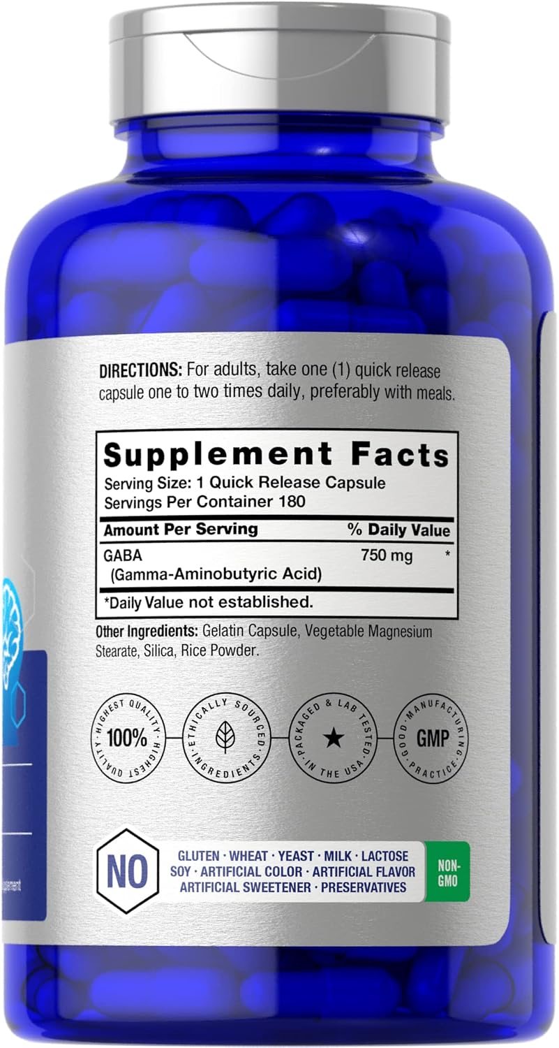 Horbäach GABA 750mg | 180 Capsules | Gamma-Aminobutyric Acid Food Supplement - görsel 2