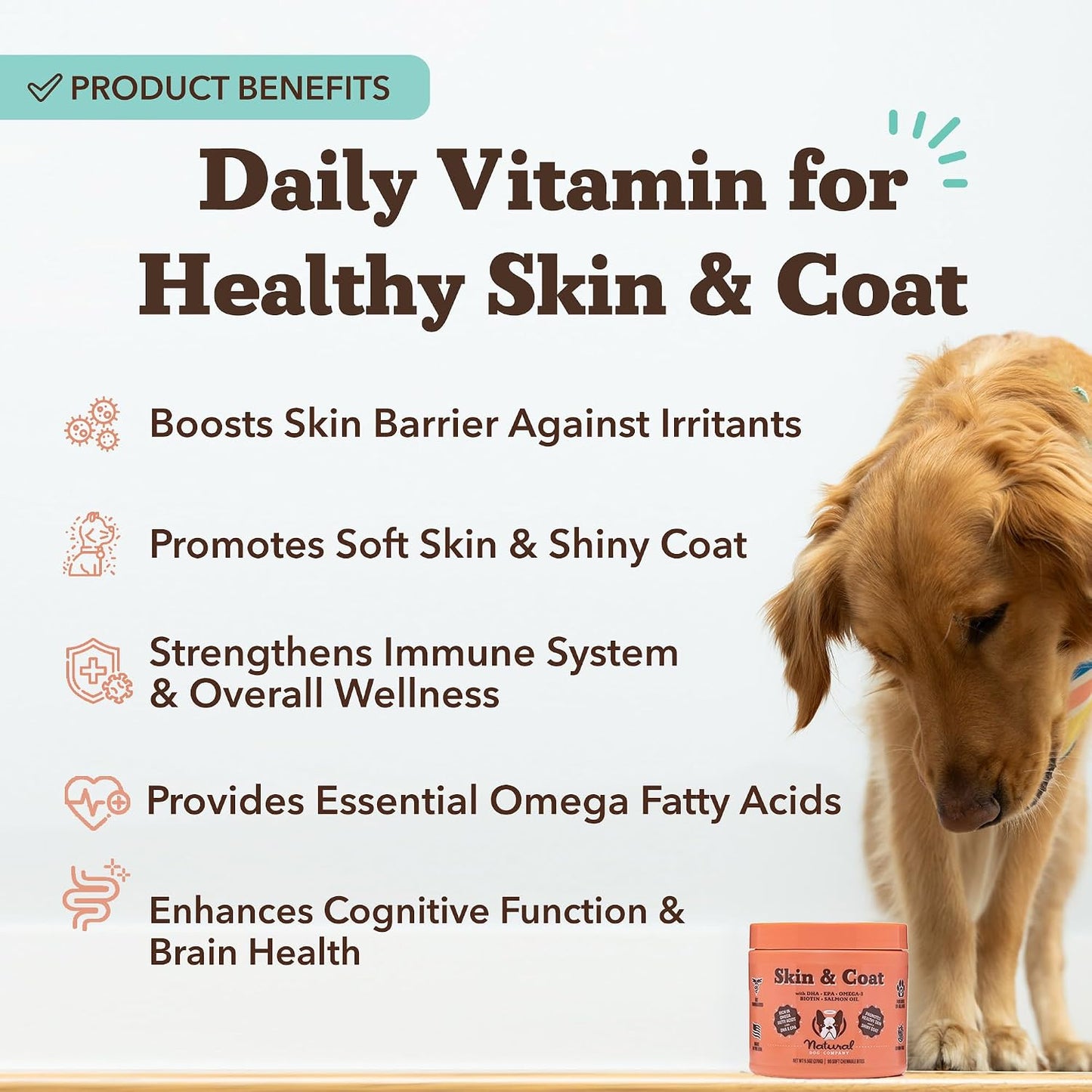 Natural Dog Company Skin & Coat Supplement for Dogs – Omega-3 Salmon Oil, Biotin & Vitamin E, 90 Soft Chews - görsel 3