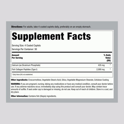Piping Rock Marine Collagen Peptides Caplets | 2000mg | 120 Count | Wild Caught Type 1 Supplement for Men and Women | Non-GMO, Gluten-free
