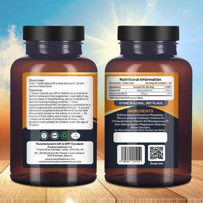 Vitamin D3 4000 IU & K2 MK-7 100 µg Vegetarian Tablets – 180 Tablets (6-Month Supply)