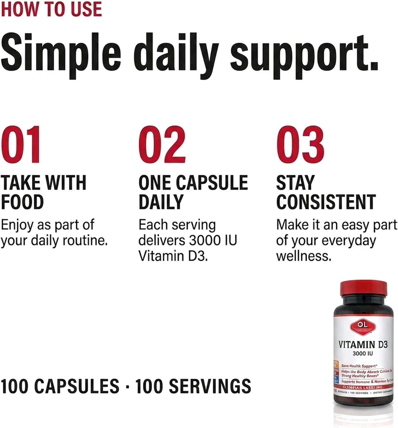 Olympian Labs Vitamin D3 3000 IU 100 Capsules - görsel 6