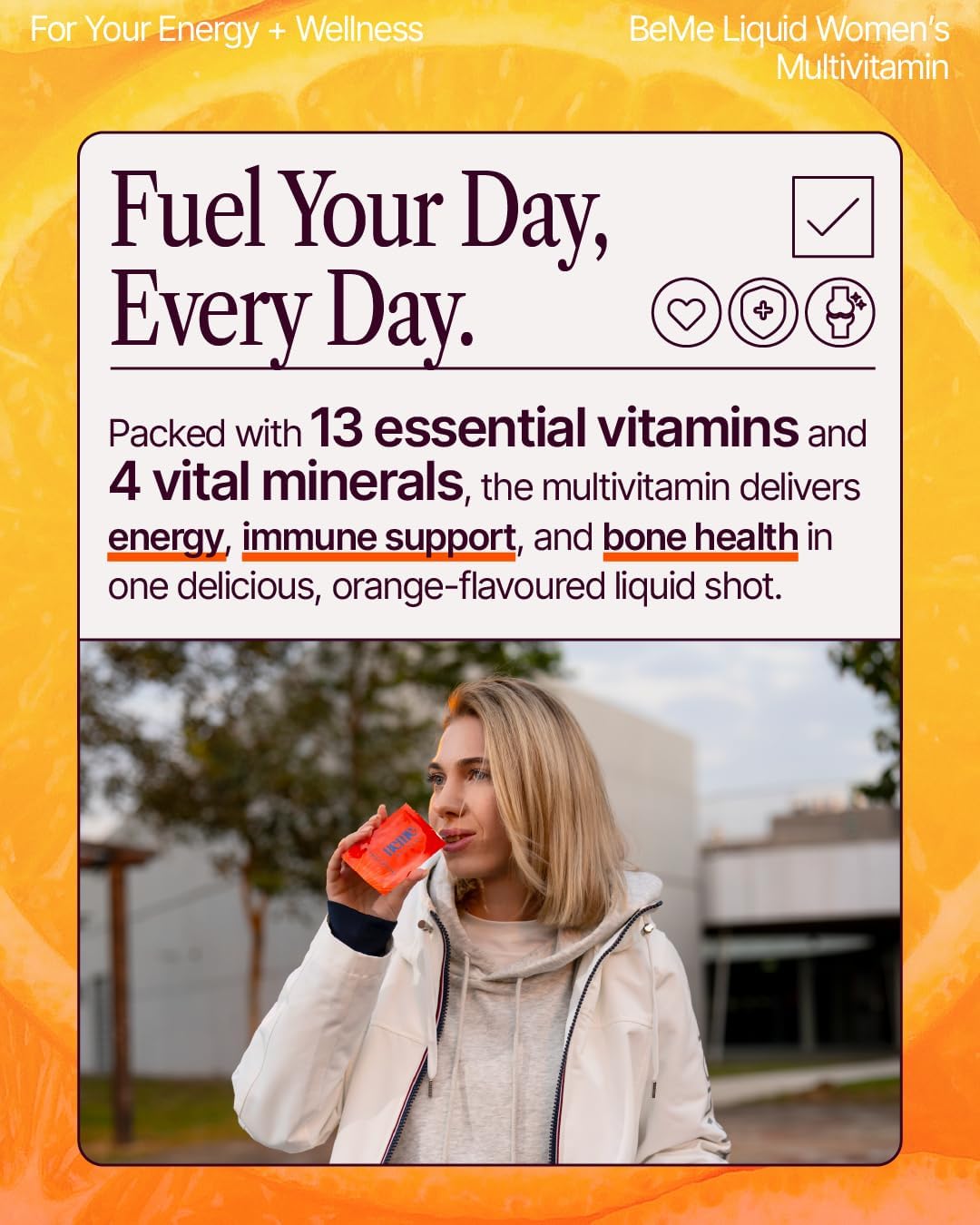 BeMe Liquid Multivitamin for Women - Orange Flavour - 15 Sachets - görsel 4