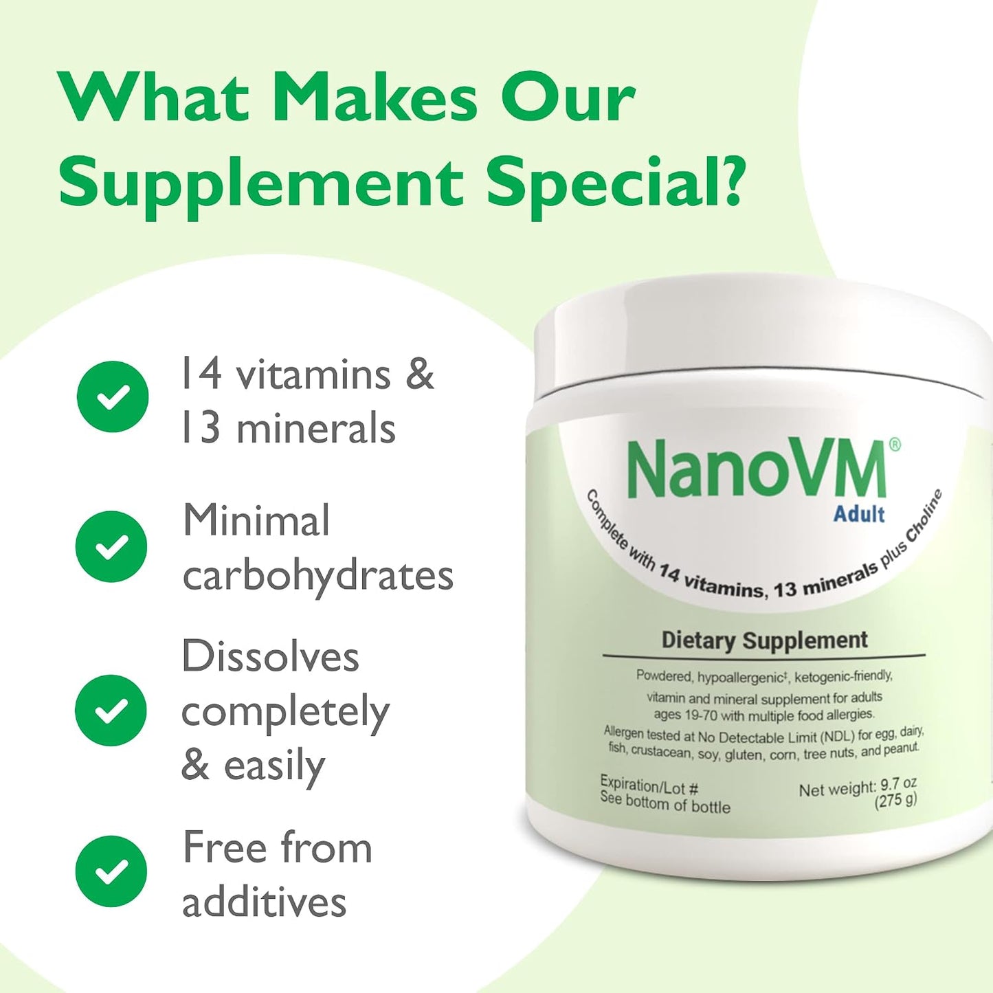 NanoVM Adult Allergen-Free Multivitamin Powder, Unflavoured, 275g - görsel 6