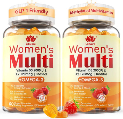 LILICARE Women's Multivitamin Gummy - Sugar-Free, Methylated B Complex, Omega-3 DHA/EPA, Vitamin D3+K2, 120 Count