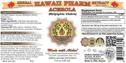 Hawaii Pharm Acerola Liquid Extract – Dried Berry Powder Tincture (15 x 120 ml)