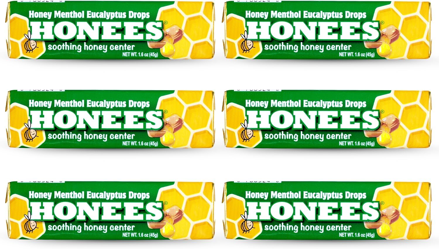 Honees Filled Menthol Cough Drops - Honey, Menthol & Eucalyptus - Natural Sore Throat Relief (6 Pack, 54 Drops) - görsel 1