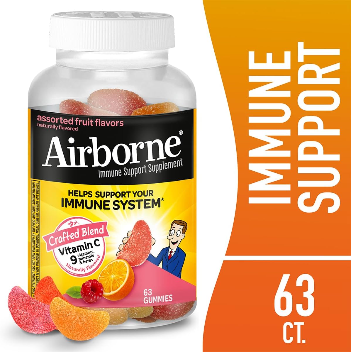 Airborne 750mg Vitamin C Immune Support Gummies, Assorted Fruit Flavour, 63 Gummies (Pack of 3) - görsel 2