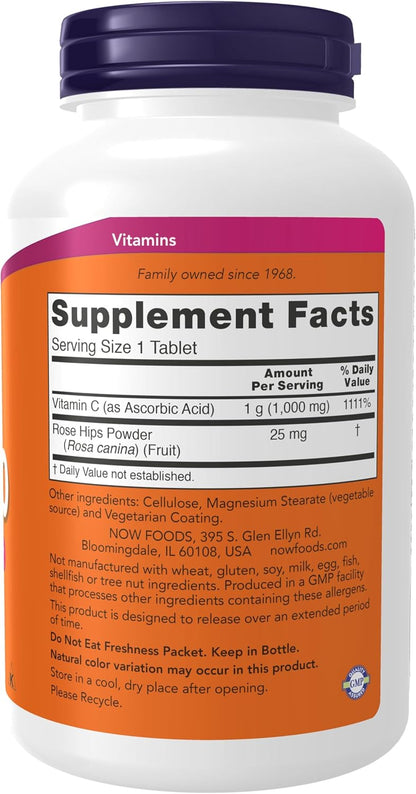 NOW Foods, C-1000 Vitamin C-1000 Sustained Release with Rose Hips, 250 Tablets