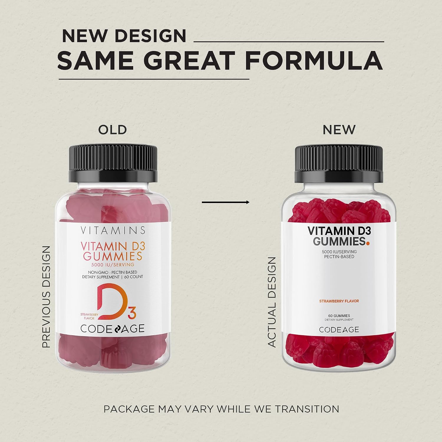 Codeage Vitamin D3 Gummies, 5000 IU Cholecalciferol, Pectin-Based, Strawberry Flavour, 60 Gummies - görsel 3
