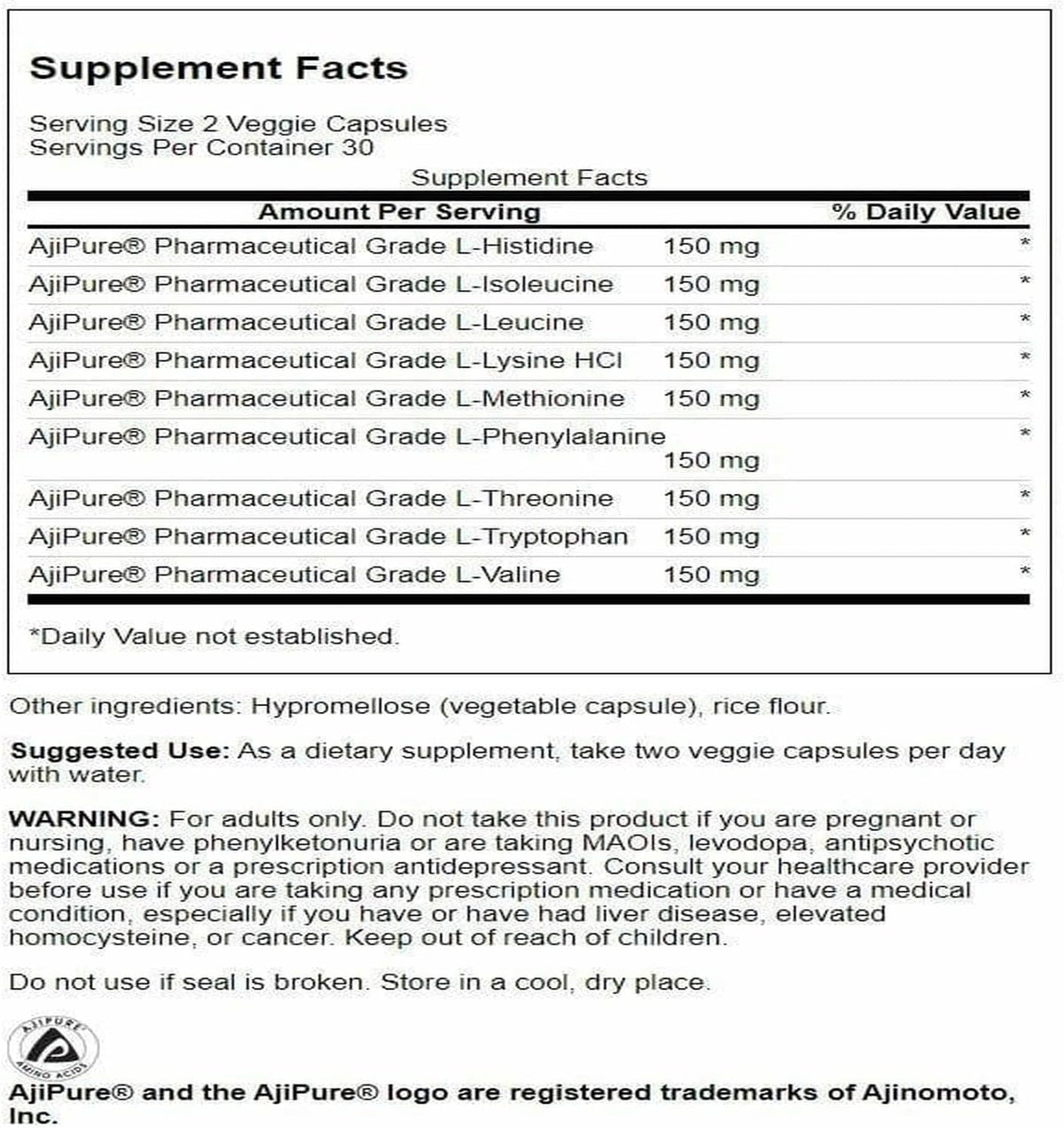 Swanson AjiPure 9 Essential Amino Acid Formula - Pharmaceutical Grade - 60 Veg Capsules - görsel 2
