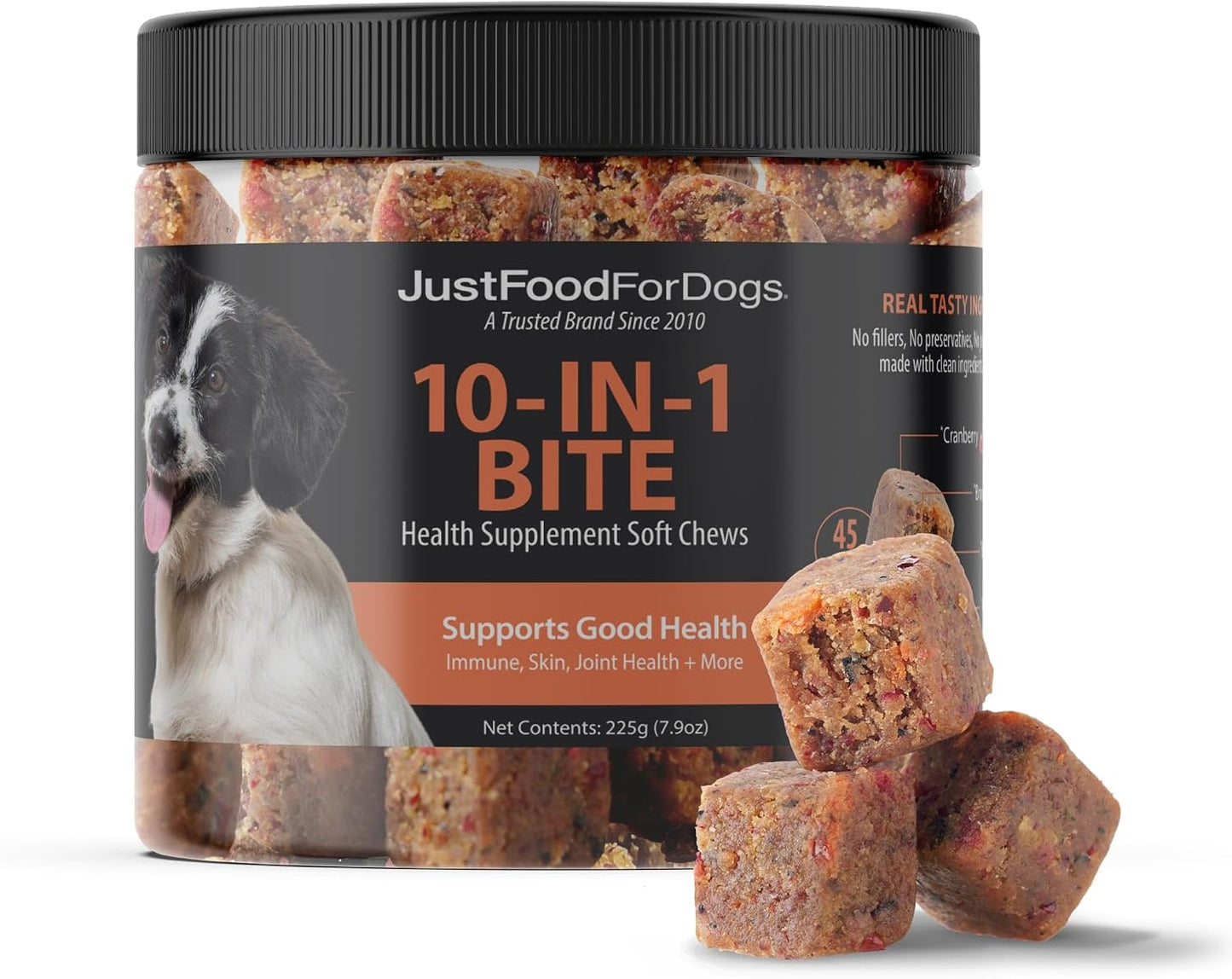 JustFoodForDogs 10-in-1 Supplement for Dogs - Human Grade Multivitamin Soft Chews, 45 Count - görsel 1