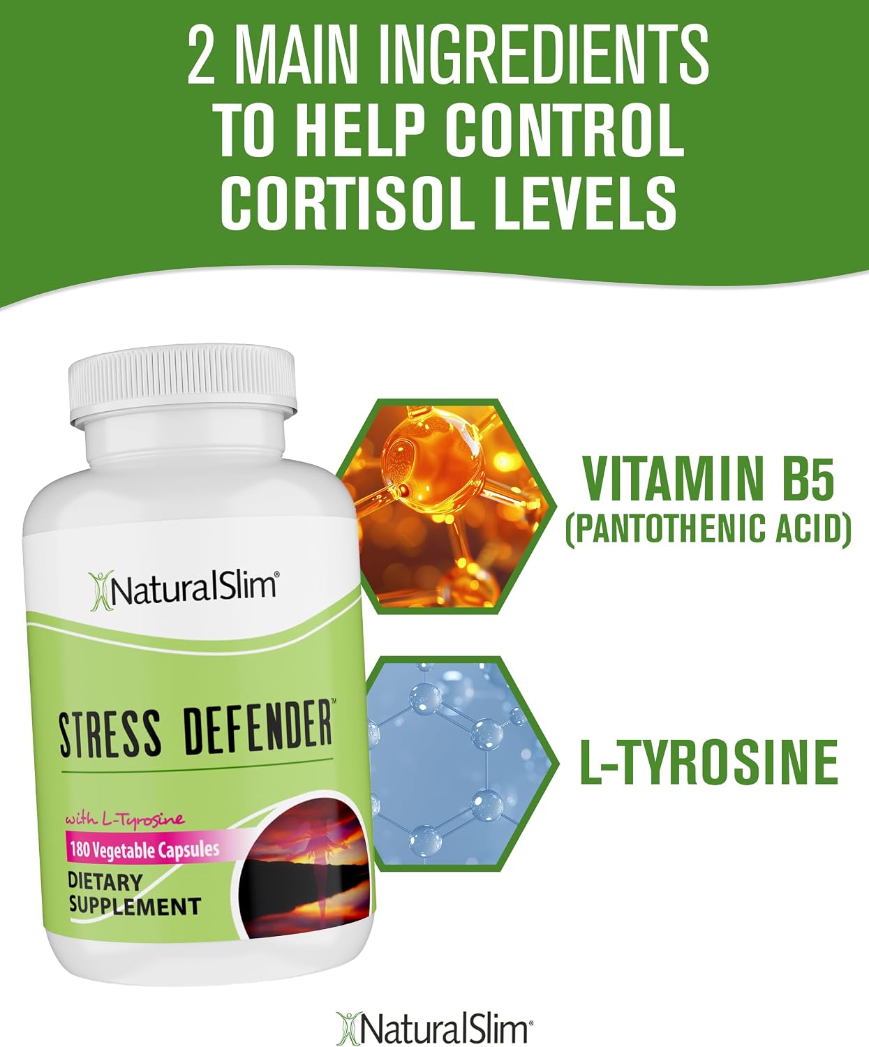NaturalSlim Stress Defender – Cortisol Reducer & Stress Support with Vitamin B5 & L-Tyrosine (180 Vegetable Capsules) - görsel 5