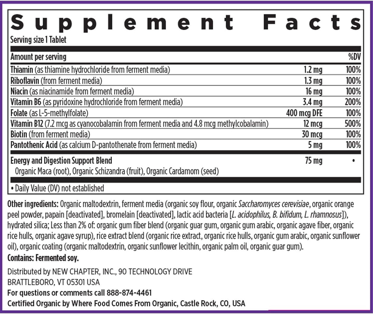 New Chapter Vitamin B Complex, Fermented, Organic, One Daily, 60 Tablets - görsel 6