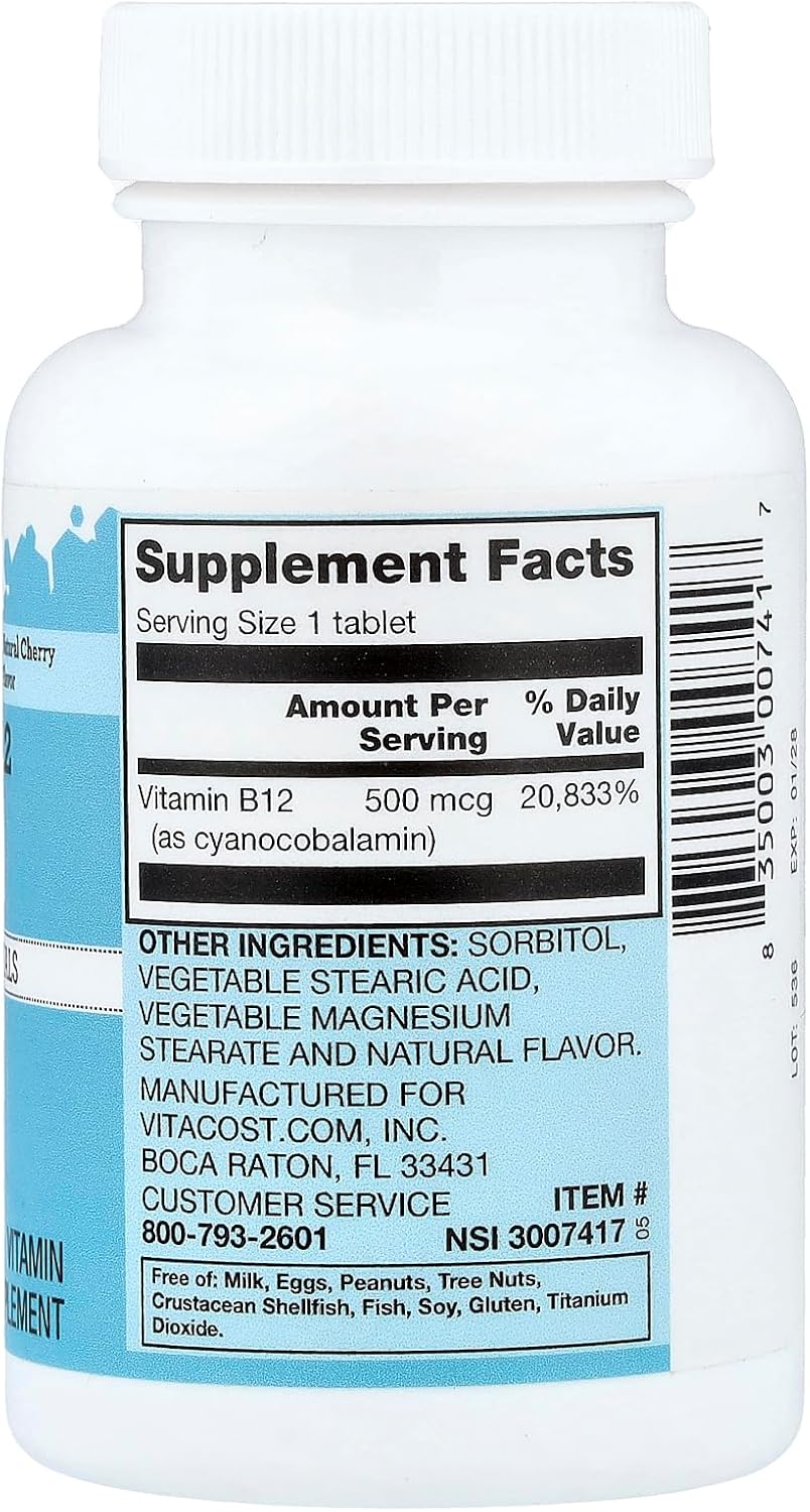Vitacost Vitamin B12 Melts, Natural Cherry, 500 mcg, 250 Vegetarian Tablets - görsel 2