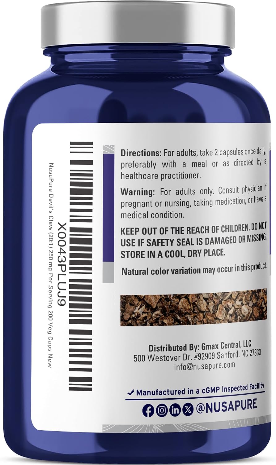 NusaPure Devil's Claw, 250 mg, 200 Veg Capsules (Non-GMO, Vegan) - görsel 3