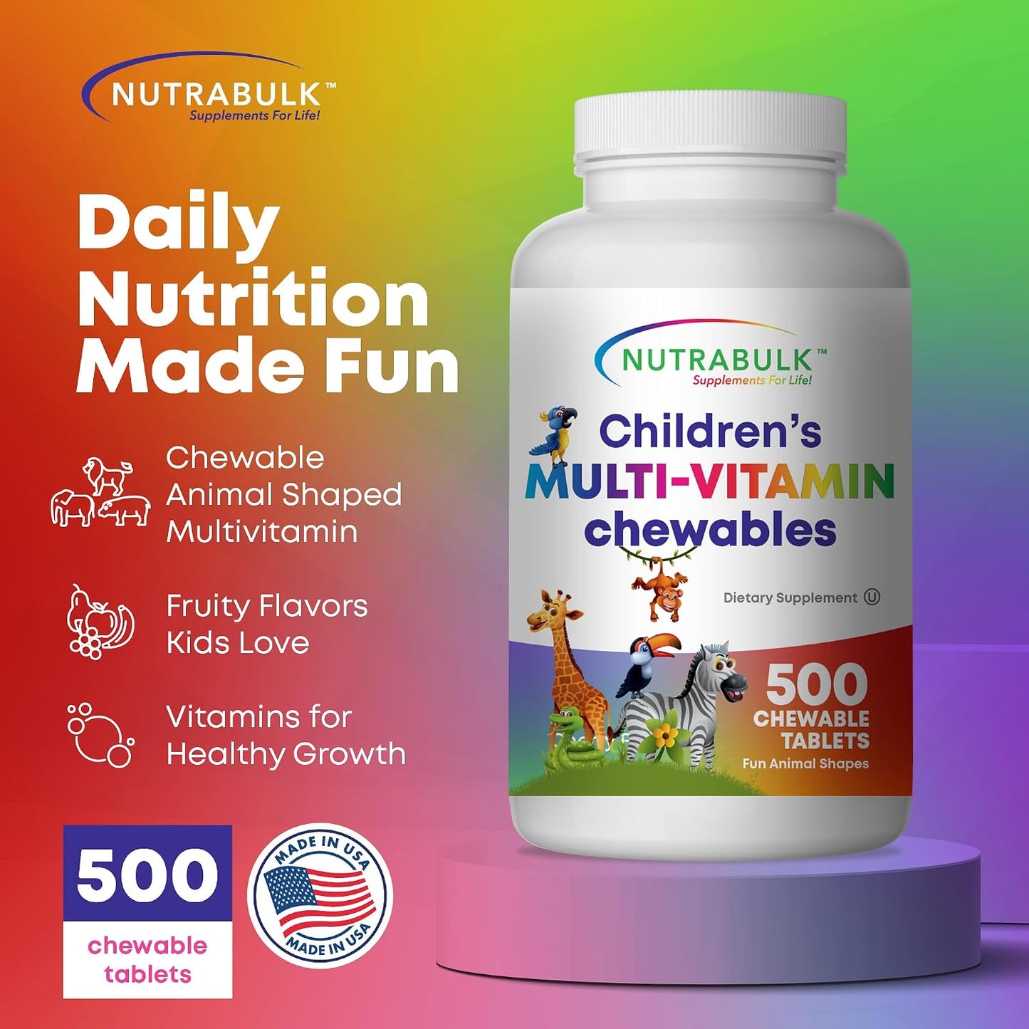 NutraBulk Children's Chewable Multi-Vitamins, 500 Cherry Tablets – Vegan, Gluten-Free, Made in the USA - görsel 2