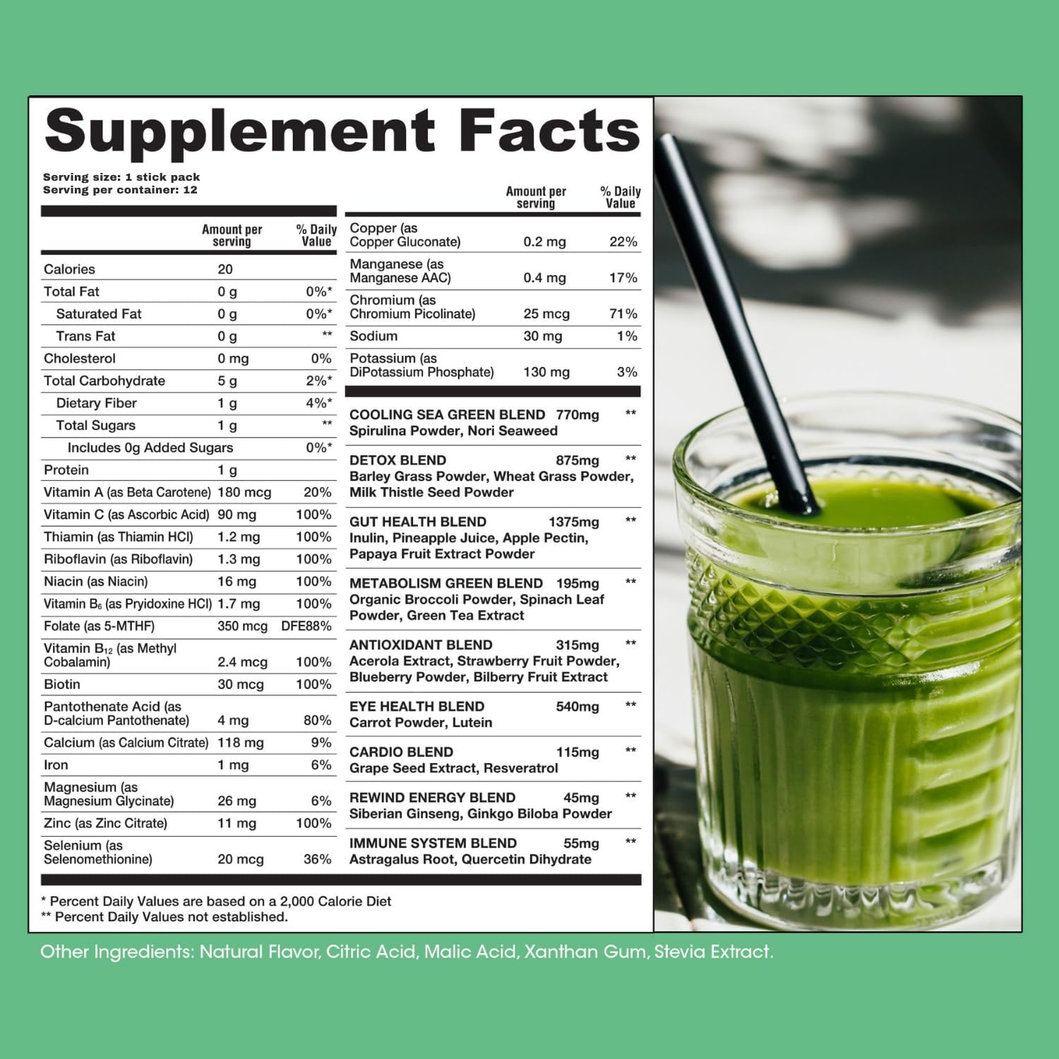 Rewind Best Tasting Vita Variety Sample Stick Pouch - Super Greens Powder Packets (12 Sticks) - görsel 6