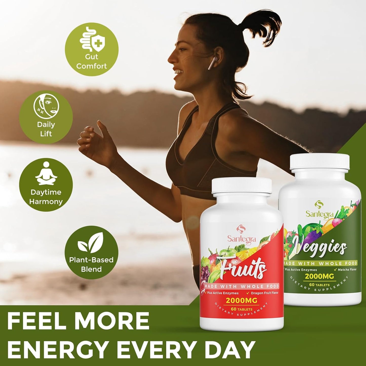 Santegra 2000 mg Fruit and Veg Supplement, 35+ Fruits and Vegetables, 100% Whole Food Superfoods, Natural Vitamins for Women and Men, Sugar-free, Gluten-free, Vegan, 120 Tablets - görsel 8